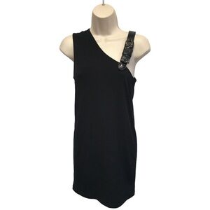 Faith Connexion Asymmetrical Jersey Knit Tunic Top With Belt Strap M Black